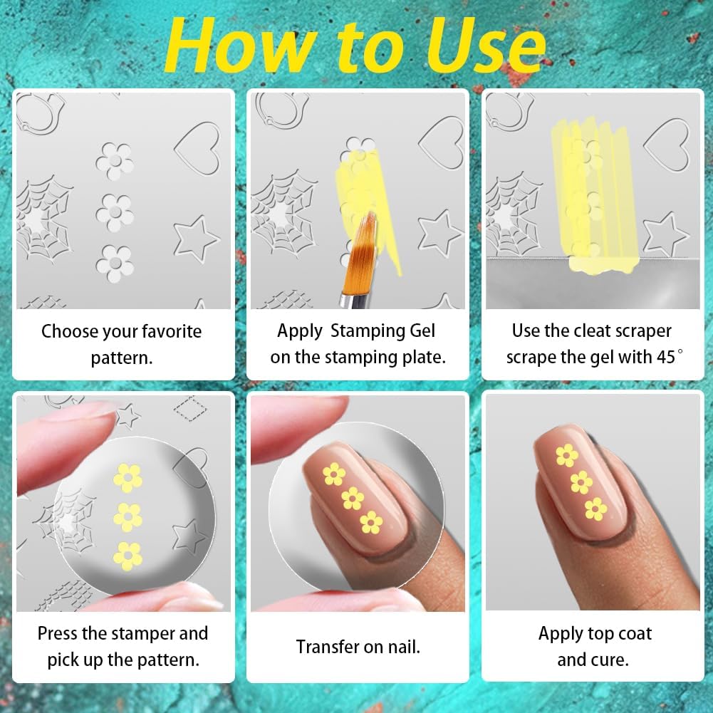 3Pcs Punk Nail Stamping Plate Set Snake Heart Nail Stamping Templates French Line Tip Nail Plates Flames Star Stainless Steel DIY Reusable Tools with Stamper Scraper for Manicure Printing