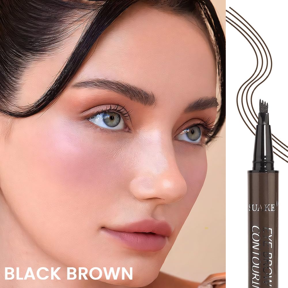 Kaely 2Pcs Eyebrow Pencils for Women, 4 Tip Magical Precise Waterproof Brow Pen, Microblading Eyebrow Contouring Pen, lapiz de cejas 3d Eye Brow Gel, 24h Smudge Proof,03 Black Brown