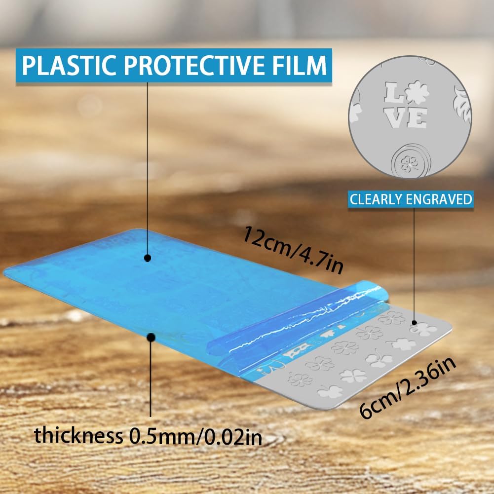 3Pcs Holiday Nail Stamping Plate Set Seasonal Halloween Christmas Nail Stamp Templates Valentine St. Patrick's Day Metal Reusable Tools with Stamper Scraper for Manicure Printing