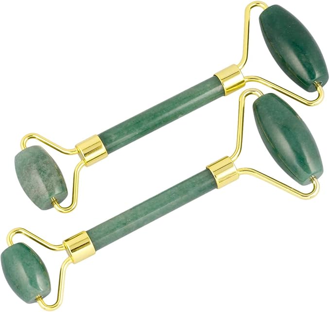 mookaitedecor Green Aventurine Stone Roller for Face Massage Neck, Anti-Aging Facial Massager with Double Rollers