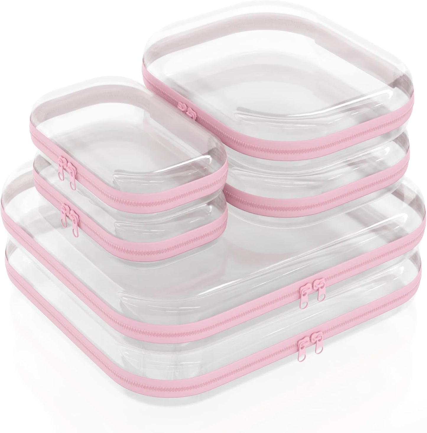 Extra Large 13.7" Durable Clear Hard Zipper Case 6 Pack, 2x Large, 2x Medium, 2x Small, Clear Travel Makeup Bag, Hard Plastic Travel Toiletry Bag for Women, Toy & Make Up Organizer Pouch