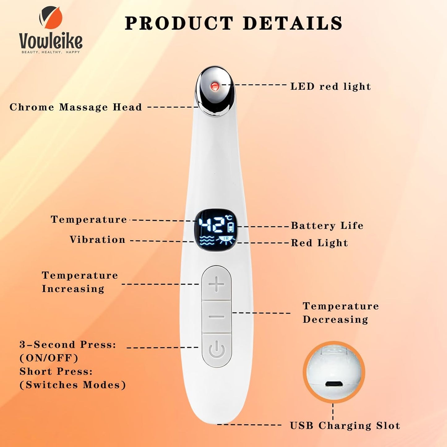 Eye Lift Wand, 3 in 1 Vibrating 98°F to 113°F LCD Display Screen Eye Massager for Dry Eyes, Dark Circles and Puffiness, Fine Lines and Wrinkles, Cream White