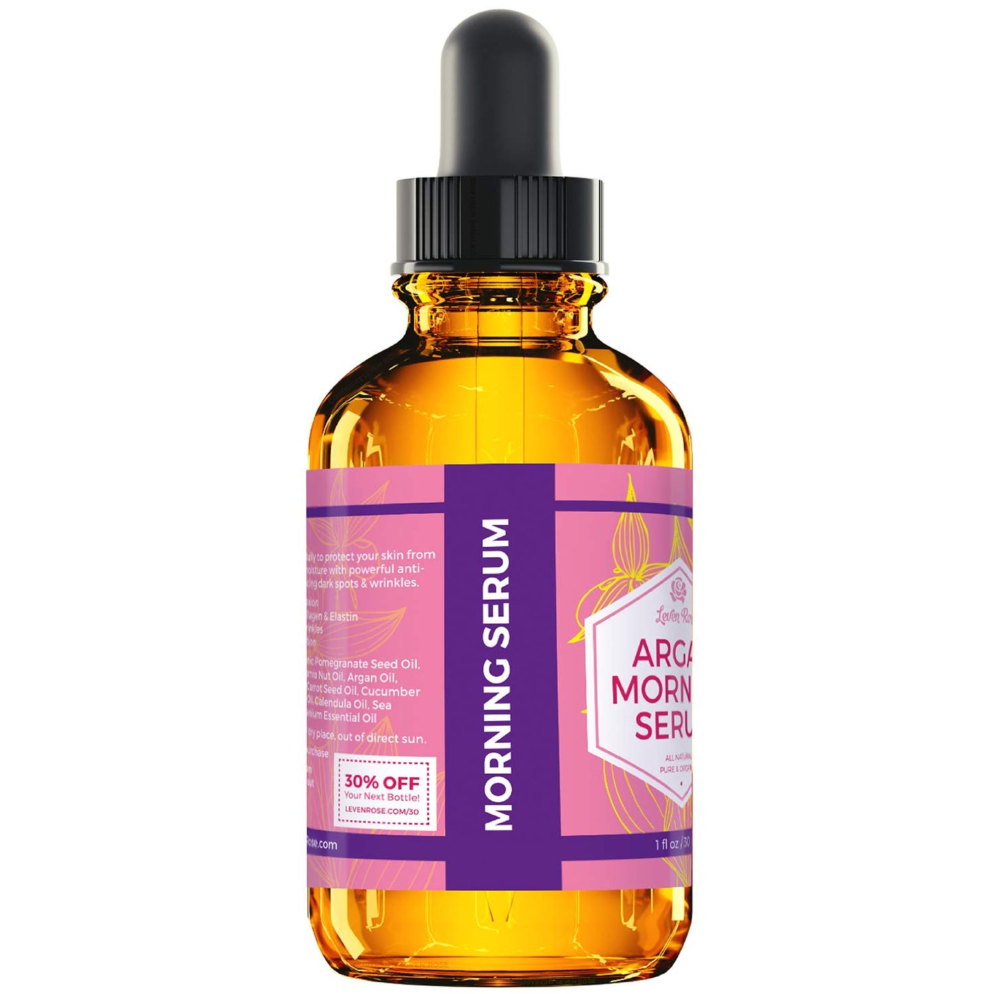 Leven Rose Moroccan Argan Oil Face Serum 1 oz - 100% Organic Hydrating Oil for Women - Anti-Aging Natural Serum for Wrinkles