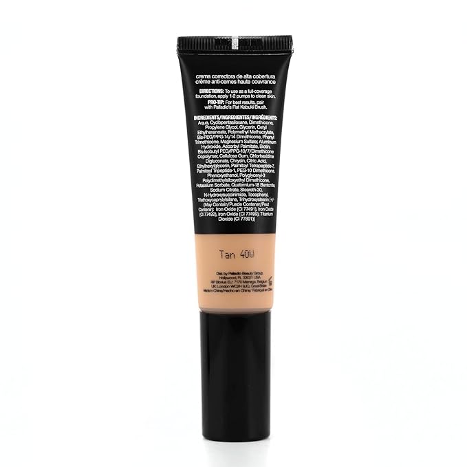 Palladio Full-Coverage Color Correction CC Cream, Oil-Free with Peptides & Vitamin C, Buildable Foundation Coverage (Tan 40W, Warm Undertone),0.87 Fl Oz (Pack of 1)