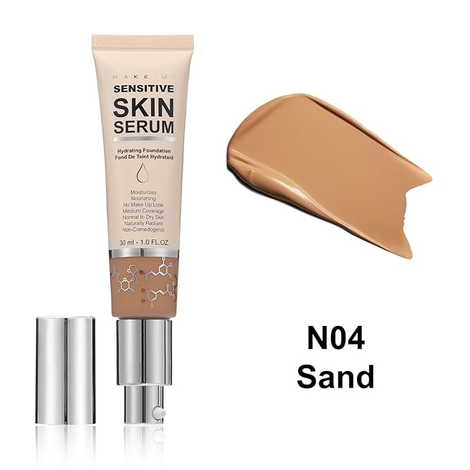 MAEPEOR Hydrating Foundation 6 Colors Full Coverage Liquid Foundation Naturally Mattle Oil-Control Foundation for All Skin Tone (04 Sand)