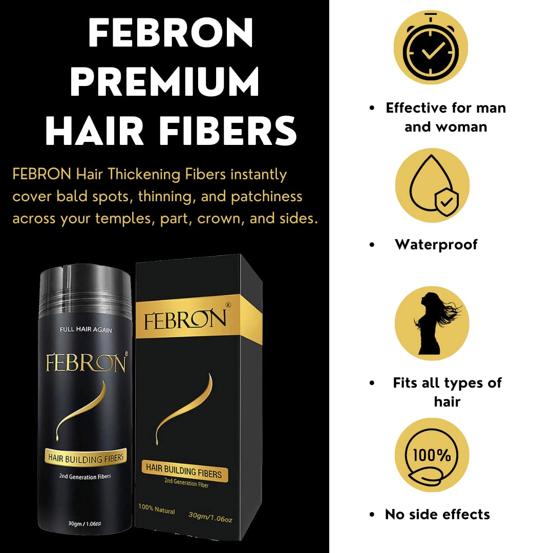 FEBRON Hair Fibers For Thinning Hair MEDIUM BROWN Giant 30G For Women & Men Hair Loss Concealer Hair Powder Volumizing Based 100% Undetectable & Natural - Bold Spots Filler