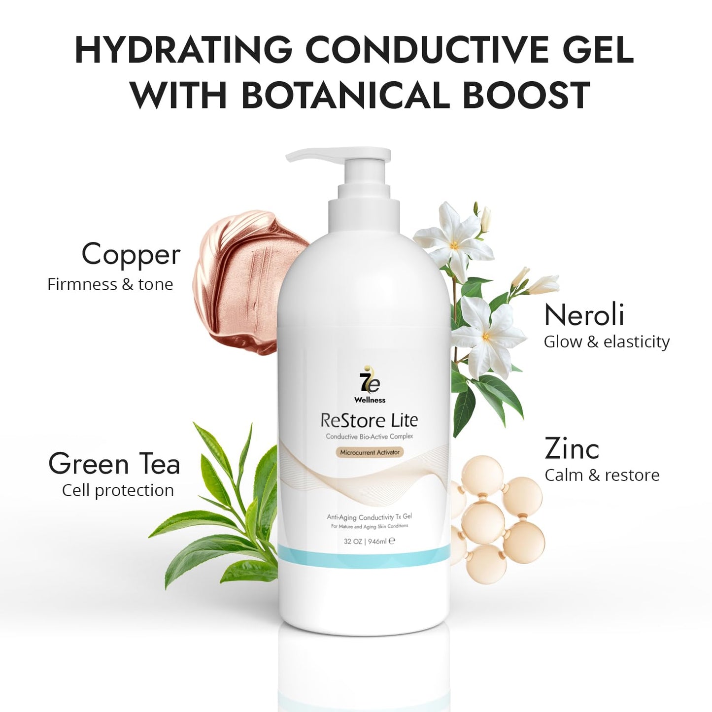 7E Wellness Myolift Restore Lite Gel- 32oz - Conductive Gel for Beauty & Skincare, Microcurrent, Face Mask Brush - 32oz / 1L