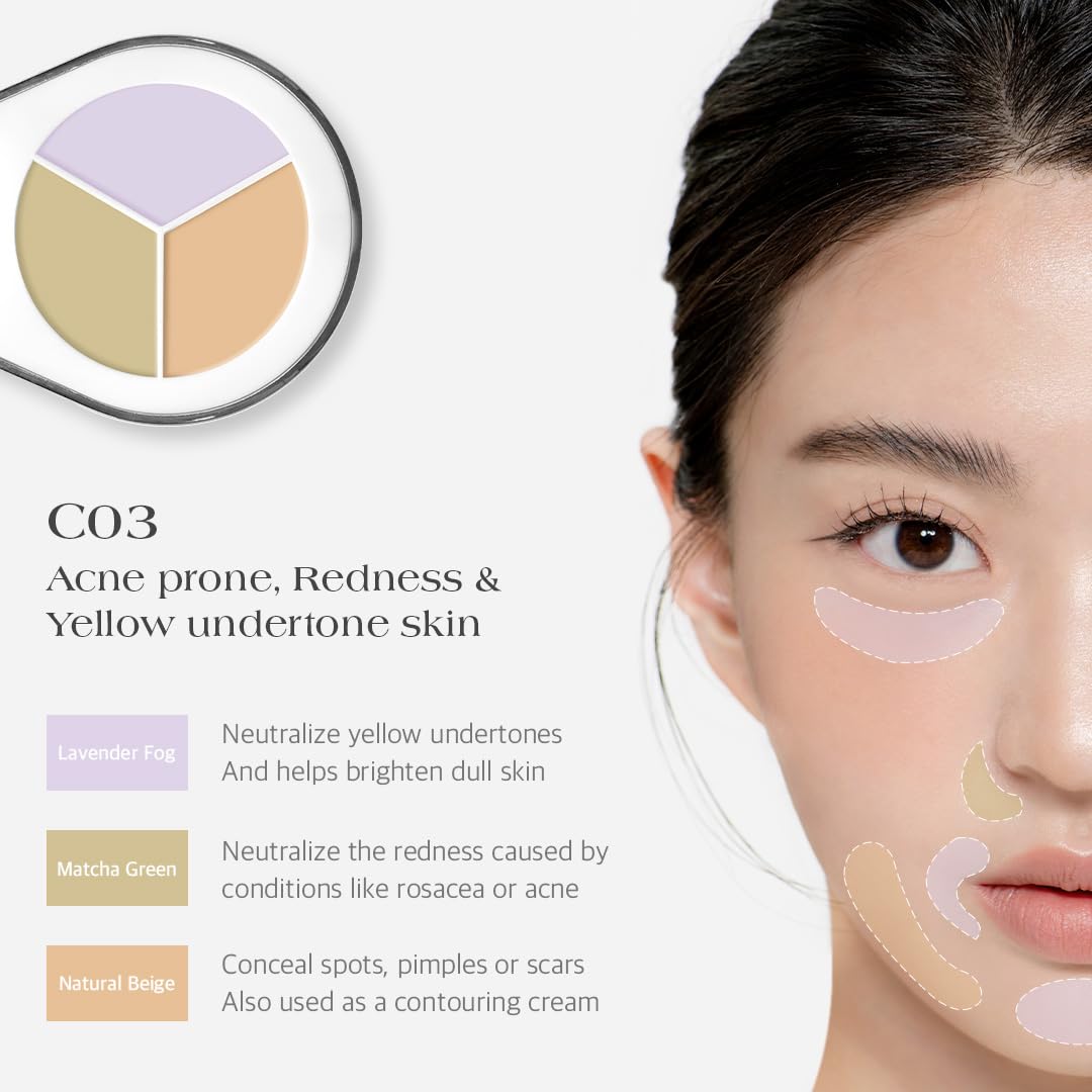 Dr.Althea Dear.A Perfect Cover Concealer Palette - Vegan Fomula, Conceal, Cover, Correct, Contour, Highlight, Multi concealer balette, Finger puff included (C03)