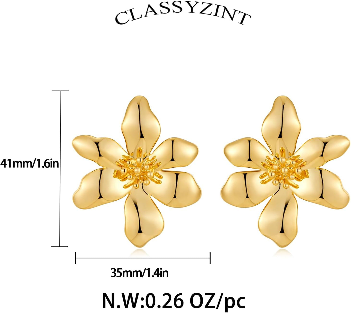 CLASSYZINT Gold/White/Red/Black Flower Stud Earrings For Women