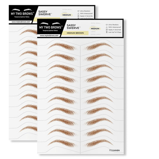 20 Pairs Medium Brown Temporary Eyebrow Tattoos, Waterproof and Smudge-Proof Medium Sassy Swerve Style Realistic Eyebrow Stickers for Women, Easy to Apply, Won't Work on Existing Brows