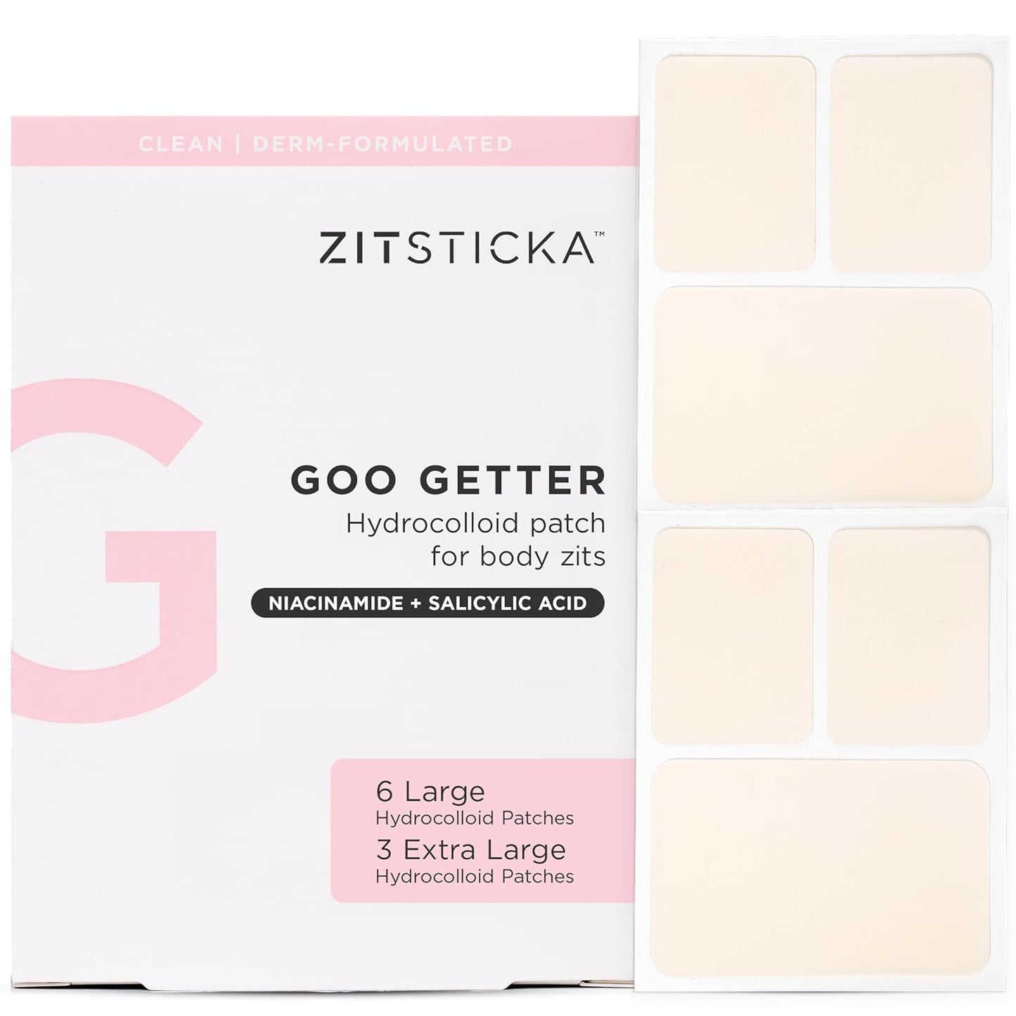 ZitSticka Pimple Patches | Face & Body | Hydrocolloid Patches | Cover Zits & Blemishes | Acne Patches or Zit Spot Stickers | Body Blemish Patch | GOO GETTER BODY PATCH | Pack of 9