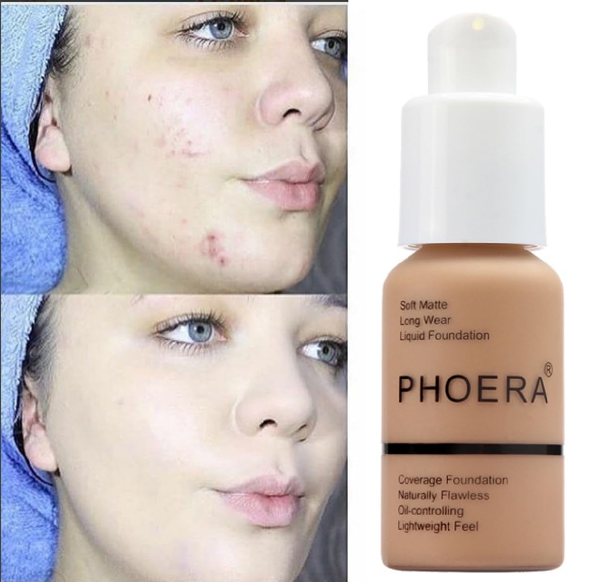 PHOERA Foundation, Long-Lasting Waterproof Oil Full Coverage Flawless Soft Matte Liquid Foundation.(﻿ 1pcs-111# Chestnut)