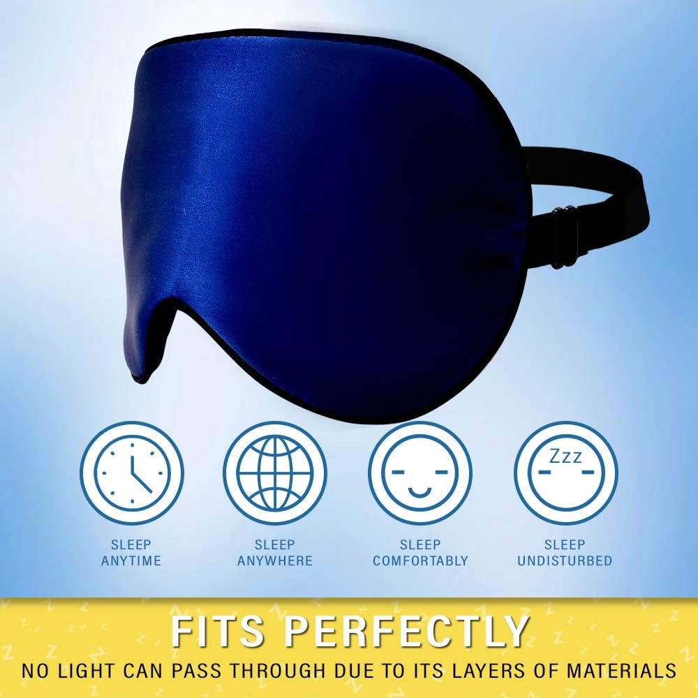 Silk Sleep Eye Mask for Men Women, Comfortable Super Soft Eye Mask with Adjustable Strap, 100% Pure Silk, Blocks Light, Jersey Slumber (Blue, 1 Count (Pack of 1))