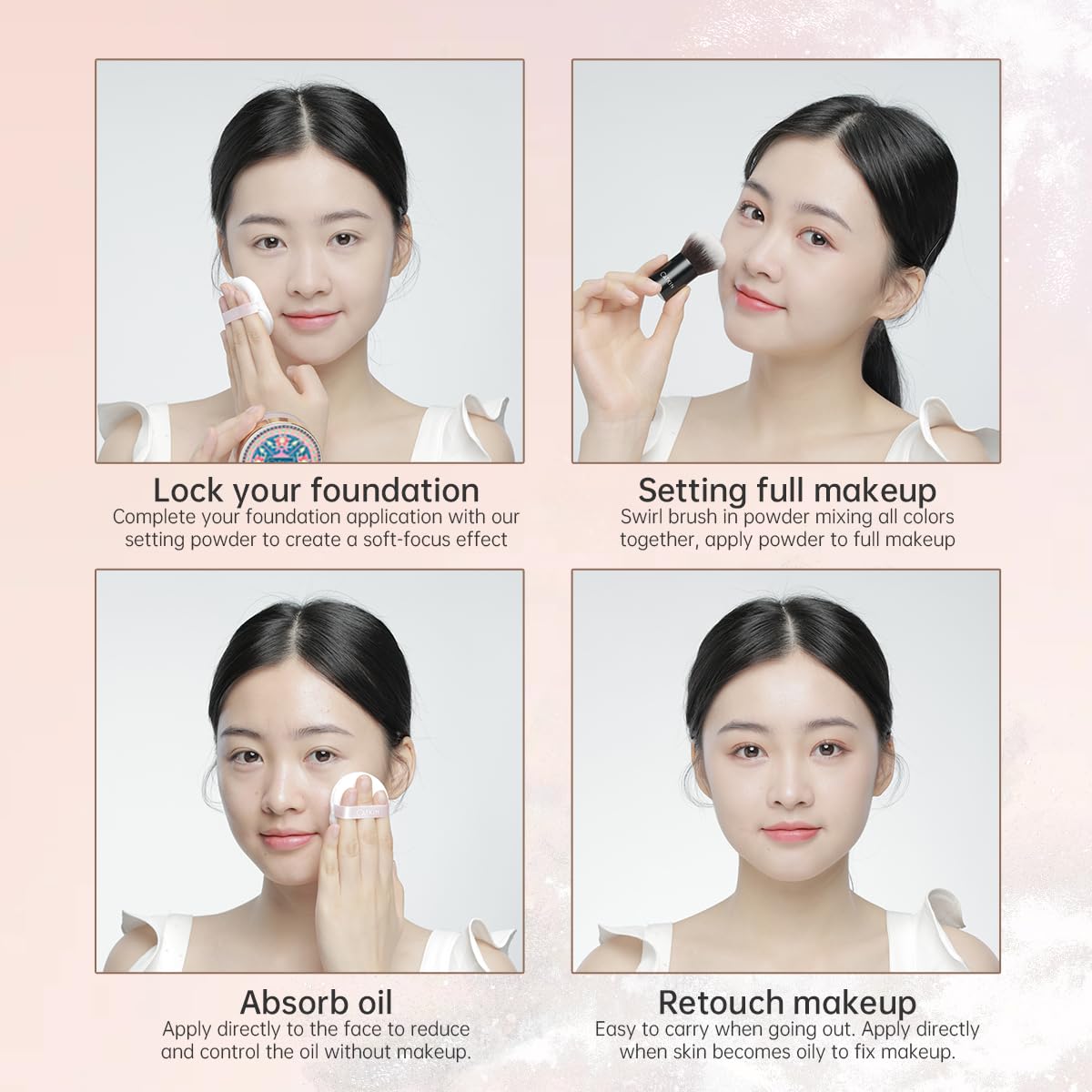 CATKIN Poreless Finish Loose Setting Powder Makeup, Translucent Natural Shimmer Finishing Makeup for All Skin Tones, 3 Colors Even Skin Tone – 0.42 oz Includes Velour Puff