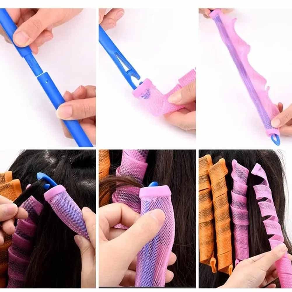 Heatless Hair Curling Set Magic No Heat Spiral Hair Curls Portable DIY Rollers Styling Kit Durable Beauty Makeup(20pcs*17.7in)