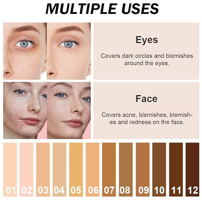 Kaely 2Pcs Cream Pot Concealer Full Coverage Set,Conceal Brighten Dark Circles,under Eye Color Correcting Concealer,Waterproof Foundation Palette with Brush,corrector de ojeras,Vegan Makeup,01+02