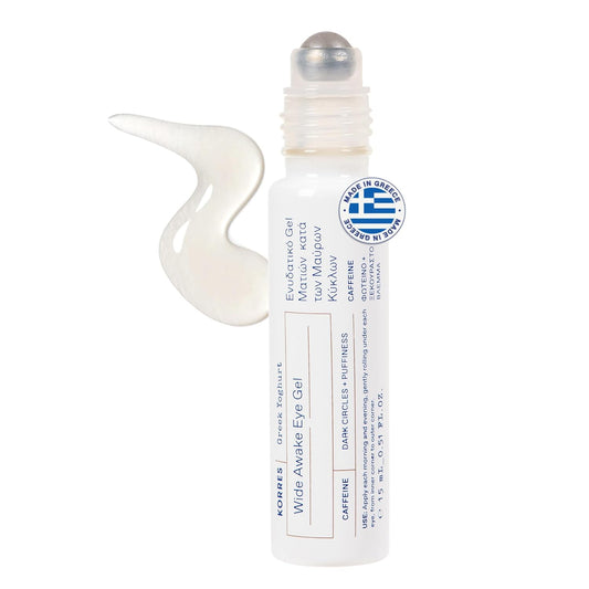 KORRES Greek Yoghurt Wide Awake Eye Gel Serum with Hyaluronic Acid and Caffeine for Dark Circles, Puffy Eyes and Under Eye Bags, Roller Massage Ball Applicator, Brightening and Hydrating, 0.51 fl oz
