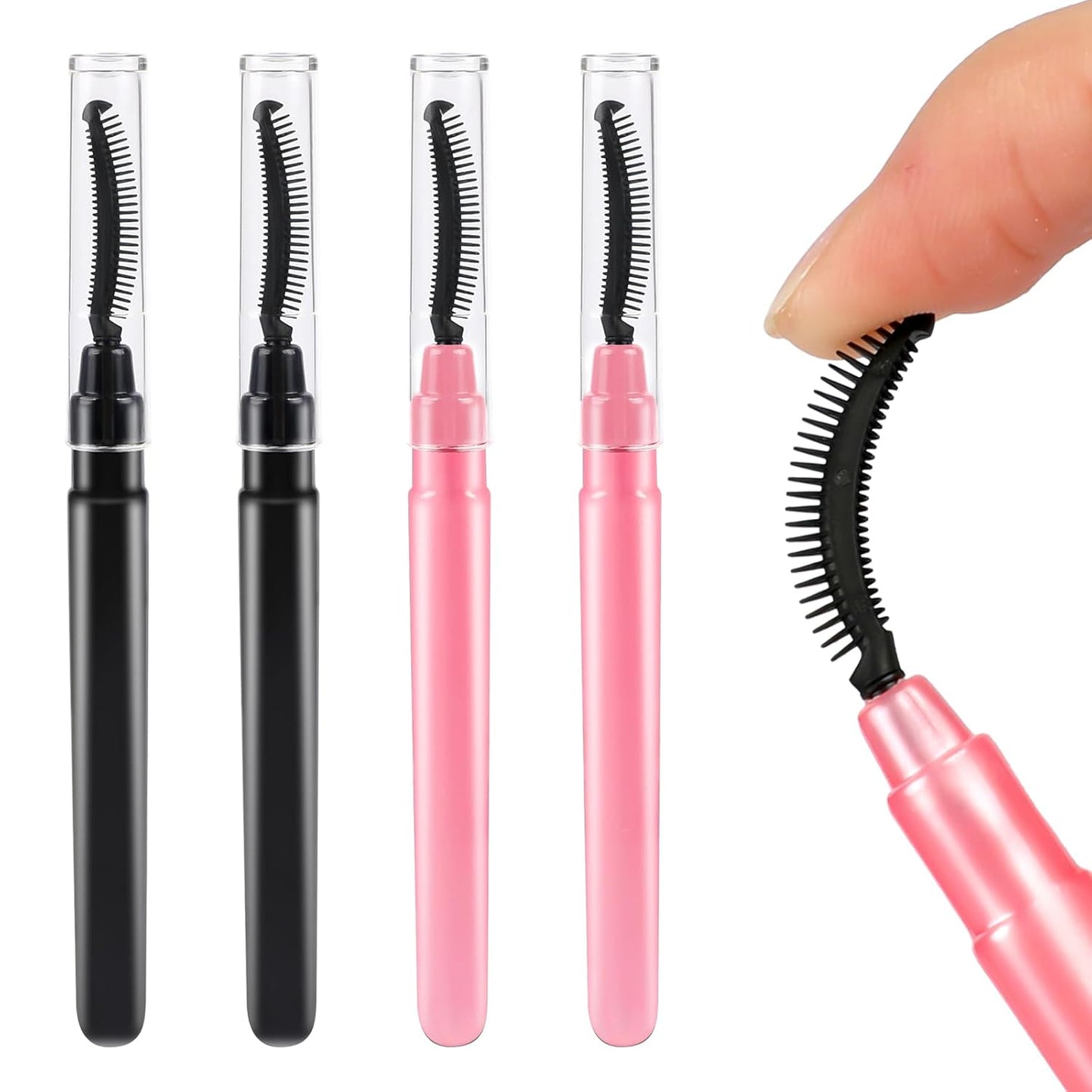 4 Pcs Silicone Eyelash Separator Tool Lash Wand Brush Eyebrow Spoolie Brush Eyelashes Definer with Lid Lash Separating Comb (Pink, Black)