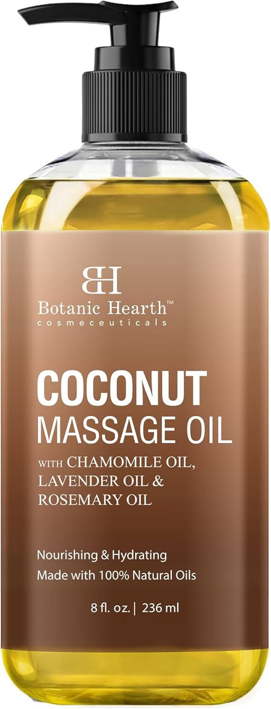 Botanic Hearth Coconut Massage Oil | Ultra|Glide Formula with Soothing Aroma |Made with Natural Oils | All Skin Types, Men & Women | 8 Fl Oz