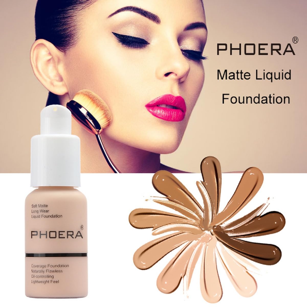 2 Pack PHOERA Foundation, Long-Lasting Waterproof Oil Control Concealer Flawless Soft Matte Liquid Foundation.106 - Warm Sun