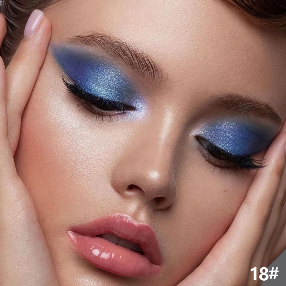 Royal Blue Shimmer Cream Eye Shadow Stick Makeup for Women, Royal Blue Shimmer Matte Eye Shadow Brightener Stick for Eyes, Waterproof Eyeshadow Pencil Applicator Blendable for Eye Highlight 18