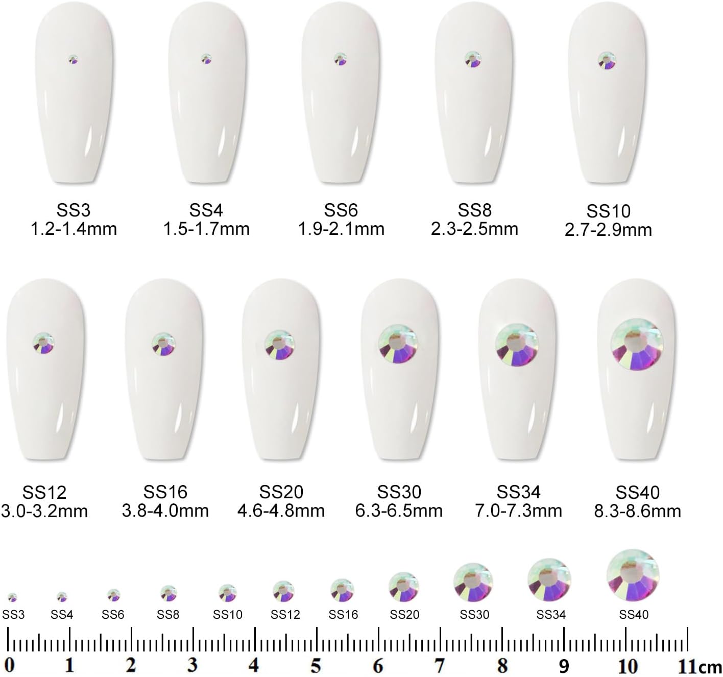 2000PCS SS12 Flatback Rhinestones | 12-Facet Diamond-Cut Glass Gems for Nail Art, Clothing, DIY Crafts |Glue-On Decoration Stones with Silver Backing(Crystal AB)