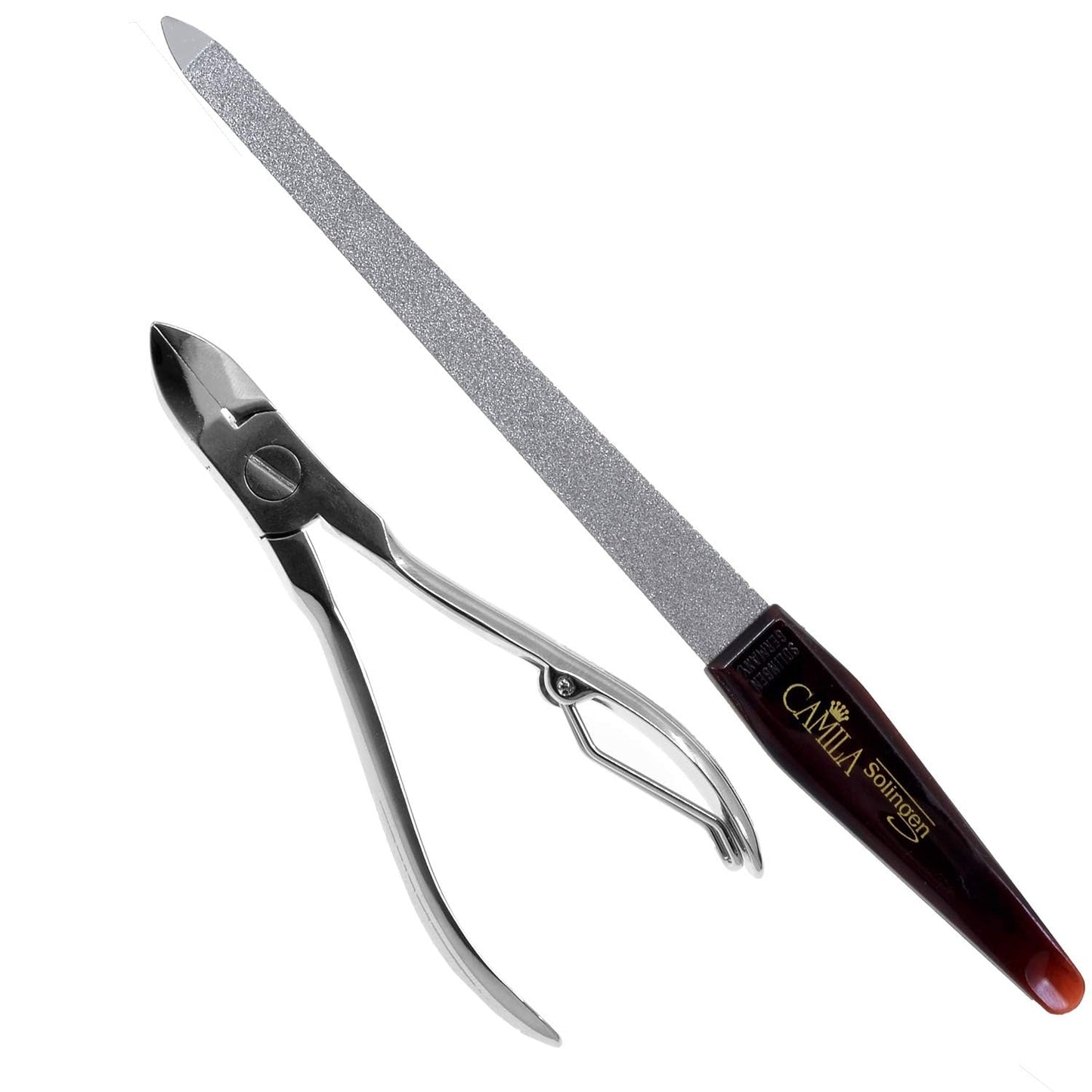 CS12-CS18 Professional 4" Fingernail Toenail Nipper/Clipper/Cutter Manicure and Pedicure Heavy Duty Super Sharp Curved Stainless Steel 15mm Blade Solingen Germany (Silver + Nail File)