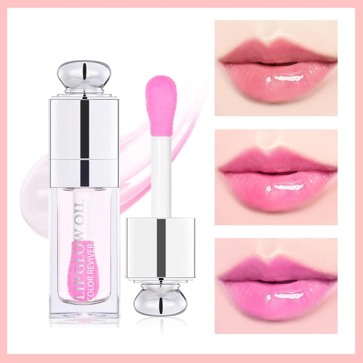 Hydrating Lip Glow Oil, Lip Oil Gloss Transparent Toot Tinted Nourishing Long Lasting Repairing Lightening Lip Lines (SAKURA) 0.2 OZ