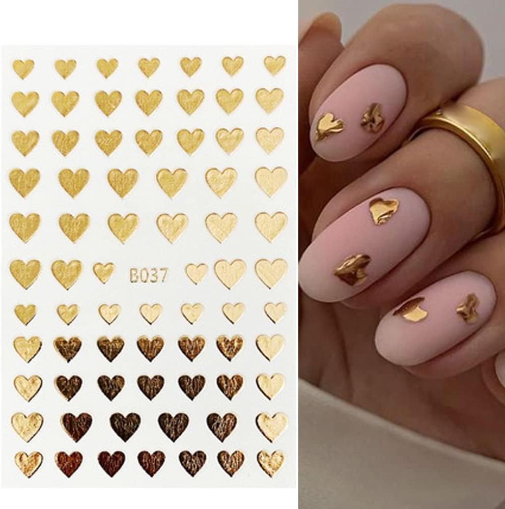 8 Sheets Heart Nail Art Stickers 3D Self-Adhesive Heart Nail Decals Cute Valentines Day Nail Art Decoration for Women Girls