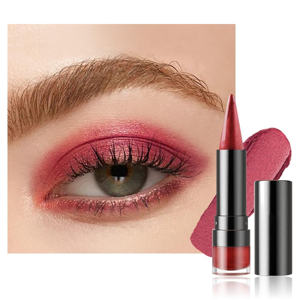 BINGBRUSH Glitter Eyeshadow Stick & Eyeliner Pencil, 4-in-1 Metallic Shimmer Cream Eyeshadow, Long-Lasting Waterproof Eye Brightener, Highly Pigmented Eye Makeup(#05-Ruby Glitz)