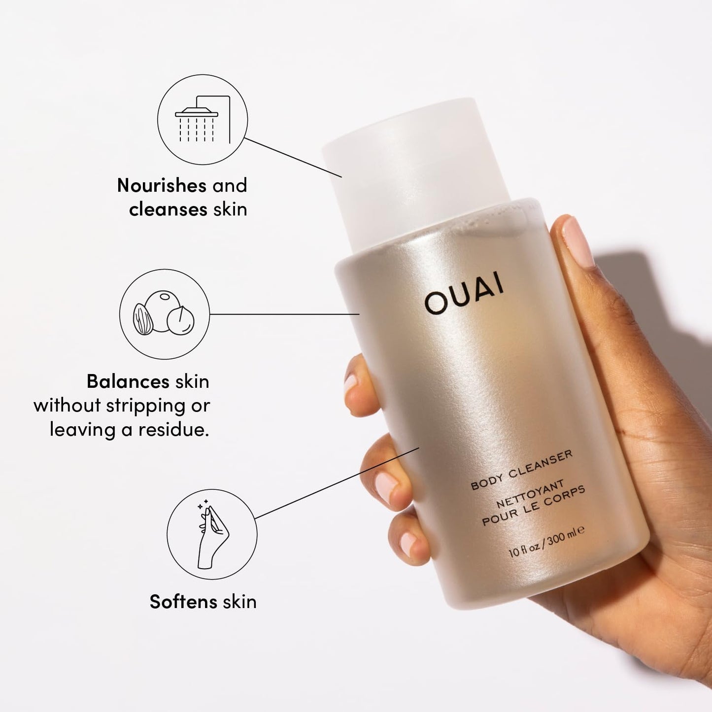 OUAI Body Cleanser, Dean Street - Foaming Body Wash with Jojoba Oil and Rosehip Oil to Hydrate, Nurture, Balance and Soften Skin - Paraben, Phthalate and Sulfate Free Skin Care Products - 10 Oz