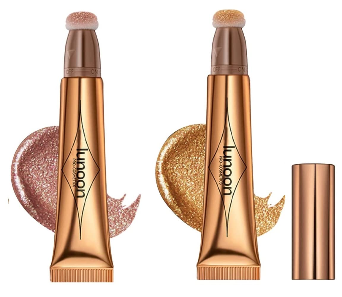 2 Pack Contour Beauty Wand, Highlighter ，Face Concealer Contouring with Cushion Applicator Long Lasting & Smooth Matte Finish Liquid Illuminator Makeup Stick (05 Bronze Gold#06 Rose Gold)