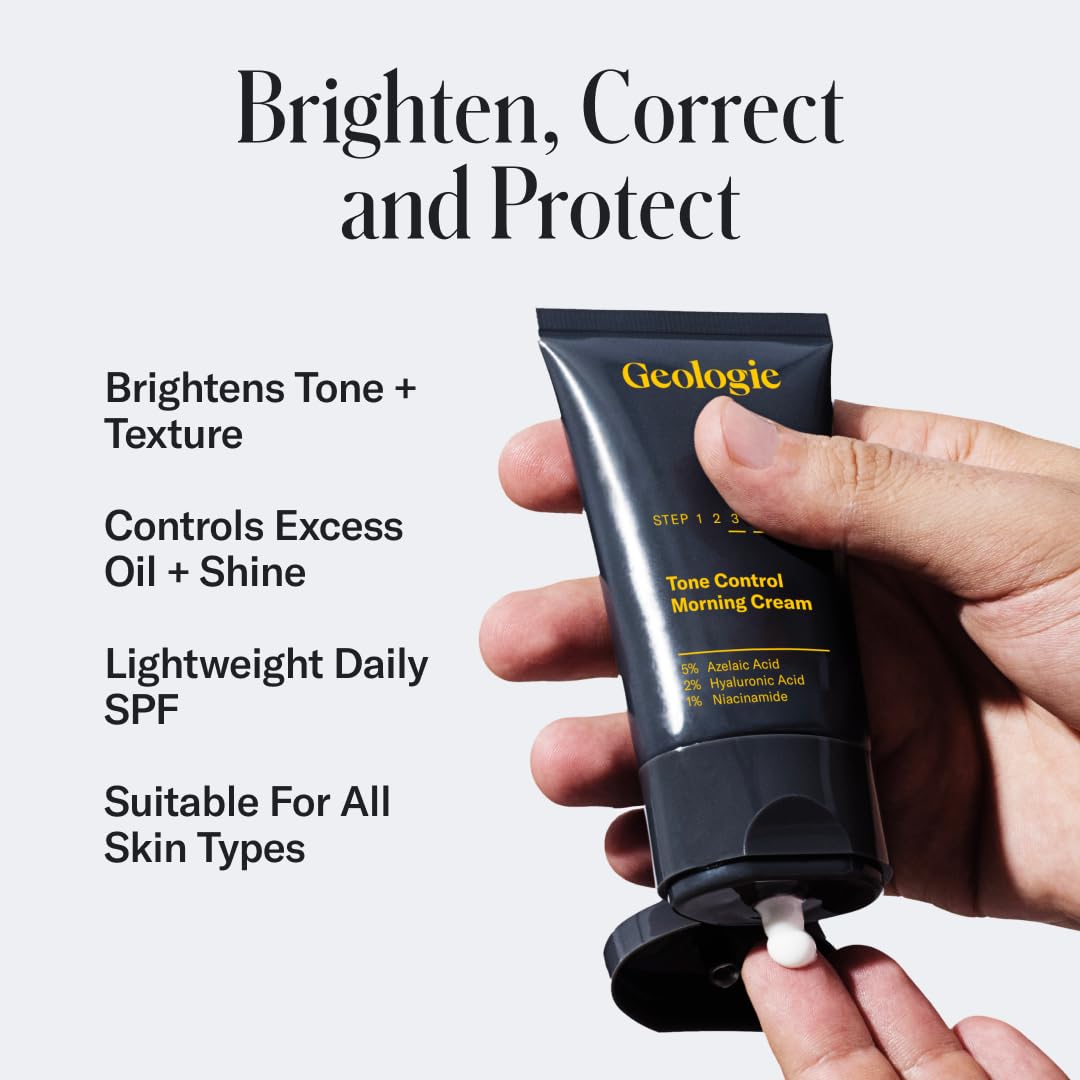 Geologie Tone Control Face Cream with SPF 15 | Brightening Moisturizer with Niacinamide, Hyaluronic Acid & Azelaic Acid | Reduces Redness & Controls Oil | For Men & Women