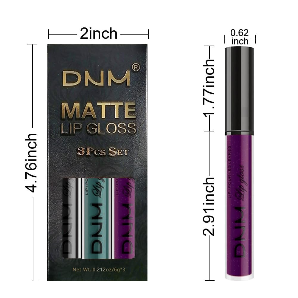 evpct 3Pcs Dark Black Green Purple Matte Liquid Lipstick Lip Stain Sets for Women Long Lasting Waterproof, 24 Hours Goth Lipstick labiales matte mate larga duracion listip 24 hours, 19#