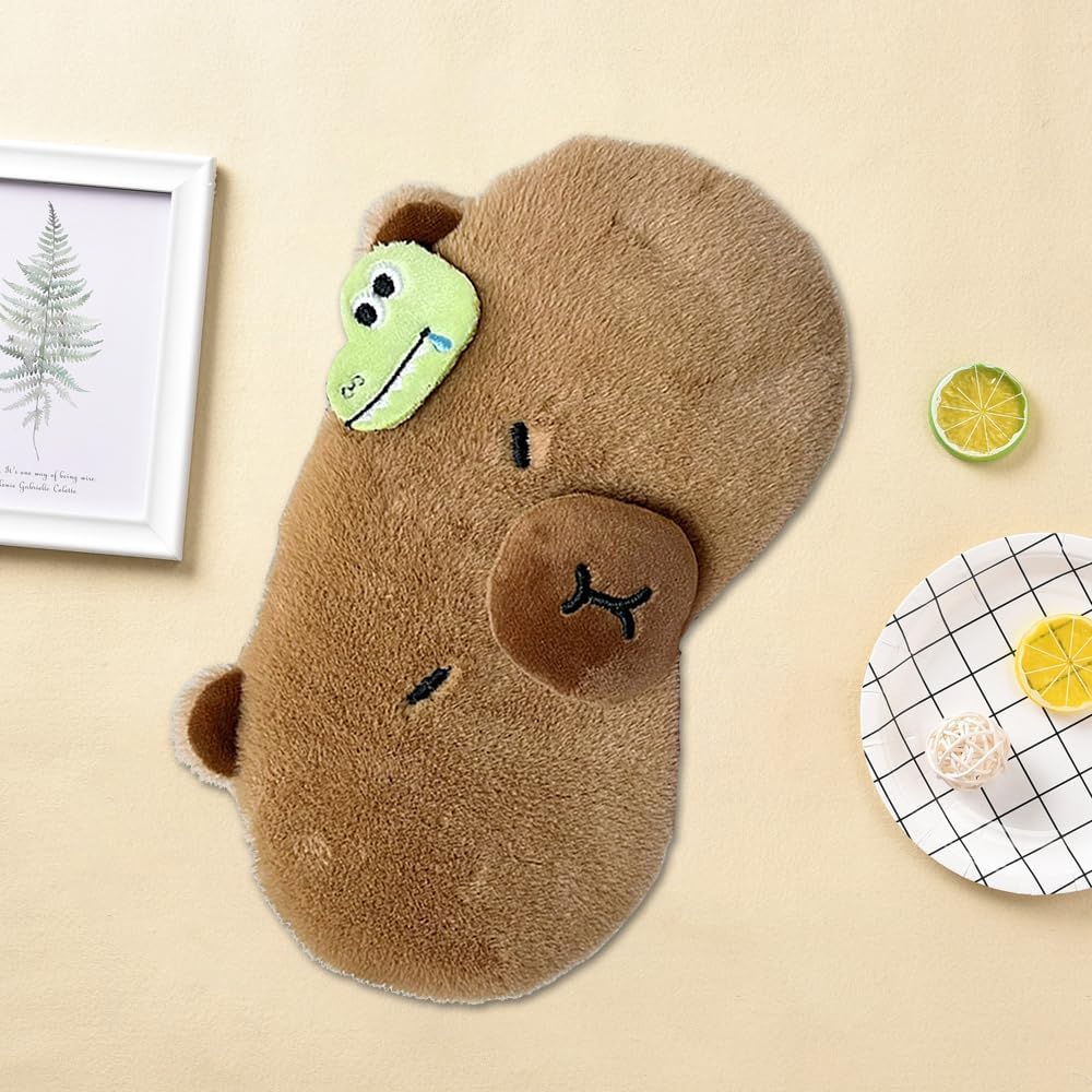 PERFECTSIGHT Cute Plush Eye Mask, Lightweight Adjustable Eyeshade, Faux Fur Cover for Women Men Sleep Travel Nap (Capybara)
