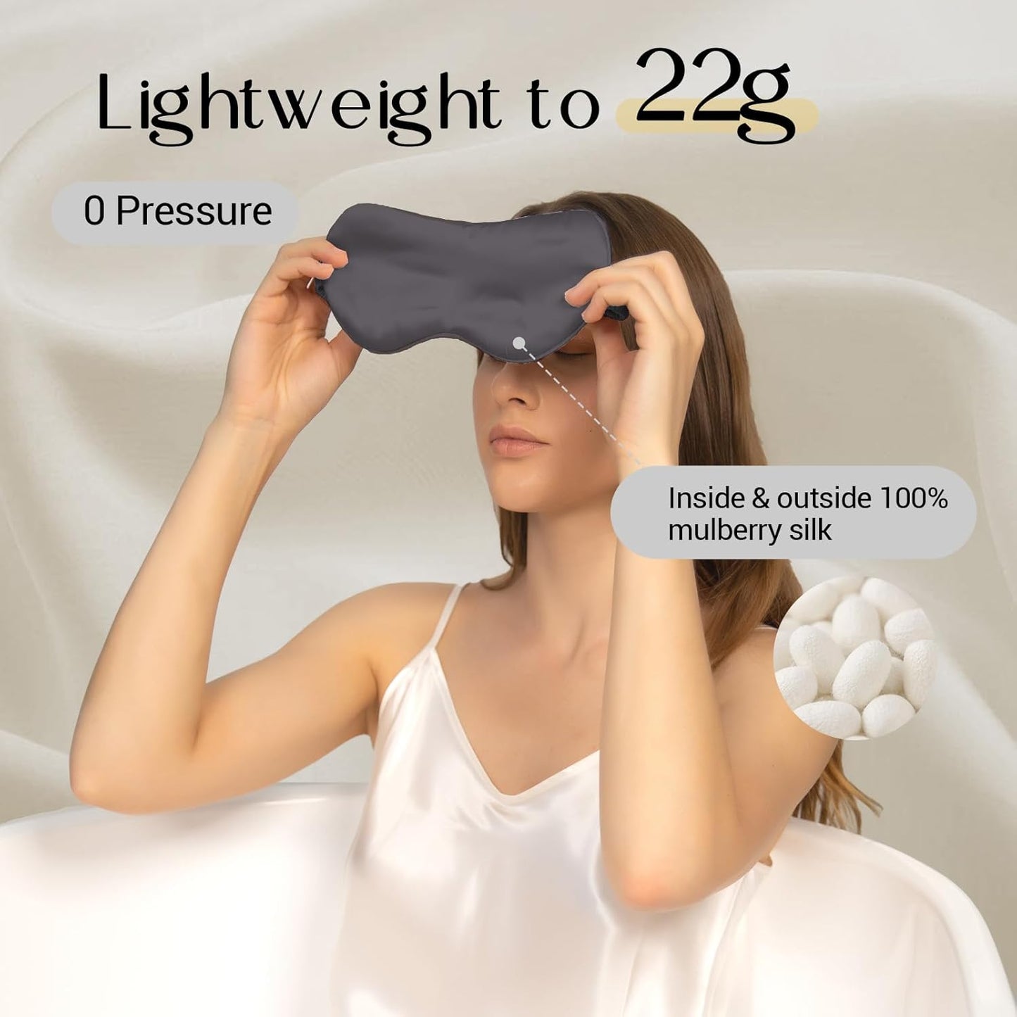 ZIMASILK Adjustable 100% 22 Momme Mulberry Silk Sleep Mask for Sleeping, Filled with Premium Mulberry Silk, Softest & Breathable Eye Sleeping Mask (Blackish Grey)