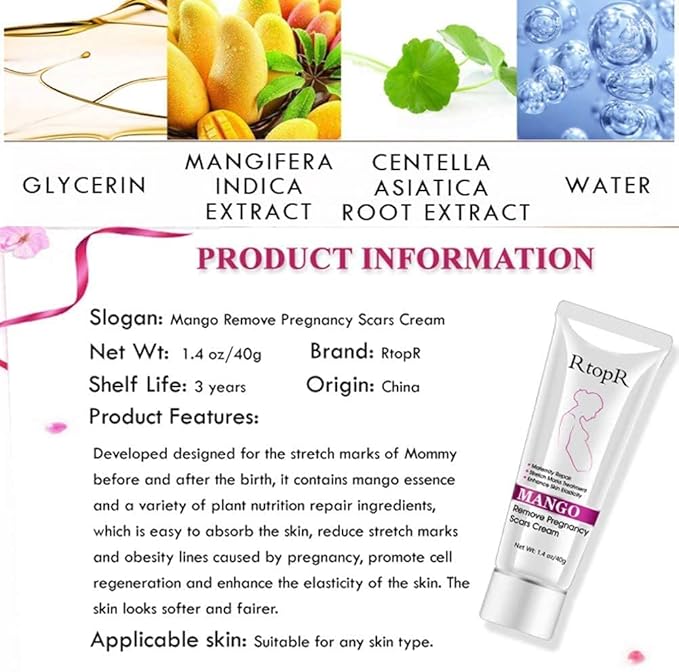 RtopR Mango Stretch Marks and Scar Cream -Stretch Marks and Scar Removal Cream for Pregnancy - Best Body Moisturizer-80g