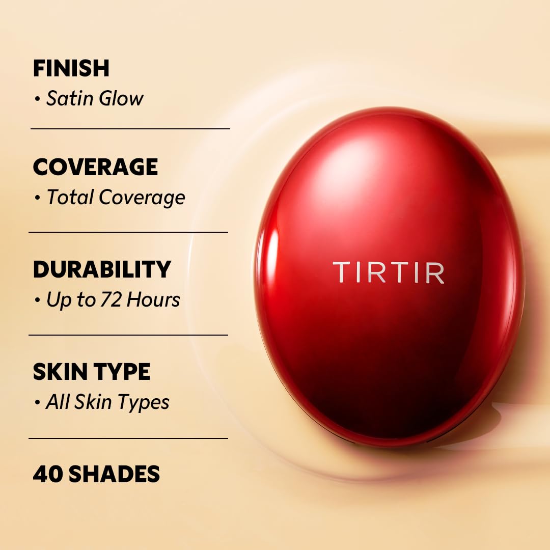 TIRTIR Mask Fit Red Cushion Foundation | Full coverage, Weightless, Skin fit, Satin Glow Finish, Korean Makeup BB Foundation, beauty, Tattoo cover up, Buildable (#15C Fair Porcelain, 0.63 Fl Oz)