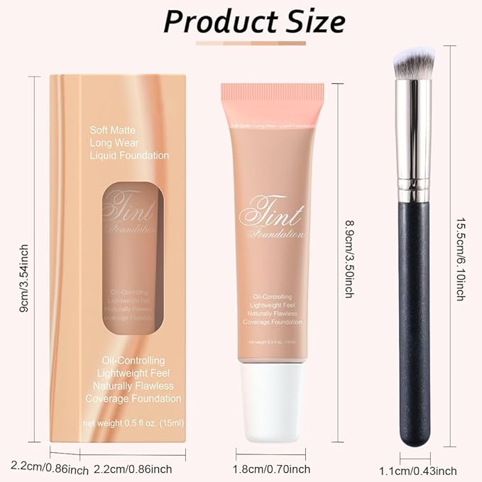 2 Pack Liquid Foundation Cream with Foundation Brush for Face Makeup,Durable Full Coverage Matte Concealer Make Up,Oil Control & Waterproof Base Primer -1 Fl.Oz (#04)