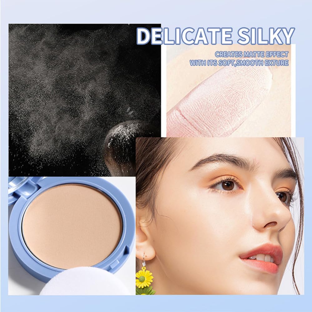 LAMUSELAND Pressed Powder Compact, Oil Control Brighten Skin 3 Color Face Powder, Whitening Highlighting Face Makeup Tools for Women Girls (JG05)