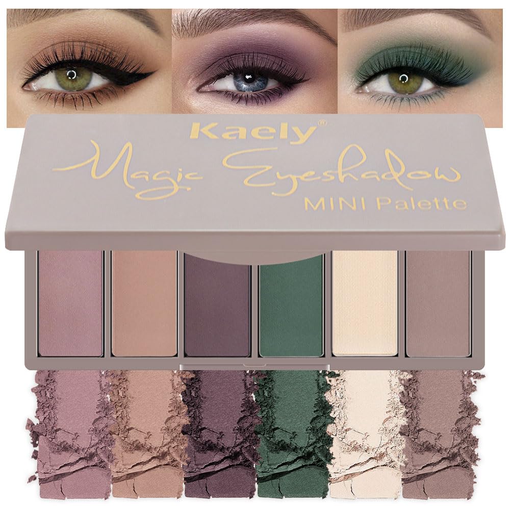 evpct 6 Colors Mauve Eyeshadow Palette, Mauve Taupe Rosy Brown Eggplant Purple Forest Green Vanilla Nude Brown Matte High Pigment Mini Travel Eye Shadow Palette Makeup for Older Women, Built in Mirror
