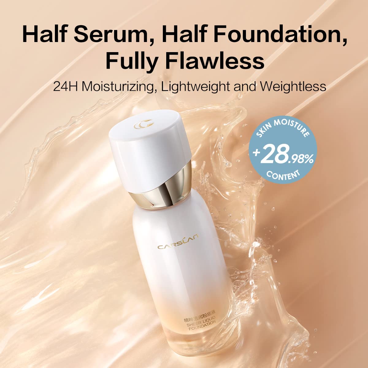 Sheer Liquid Foundation With Hydrating Serum, 24H Long-Lasting Moisturization, Medium Full Coverage, Anti-Aging, Build Dewy Health Skin, W01 Nude Beige, 1 FlOz