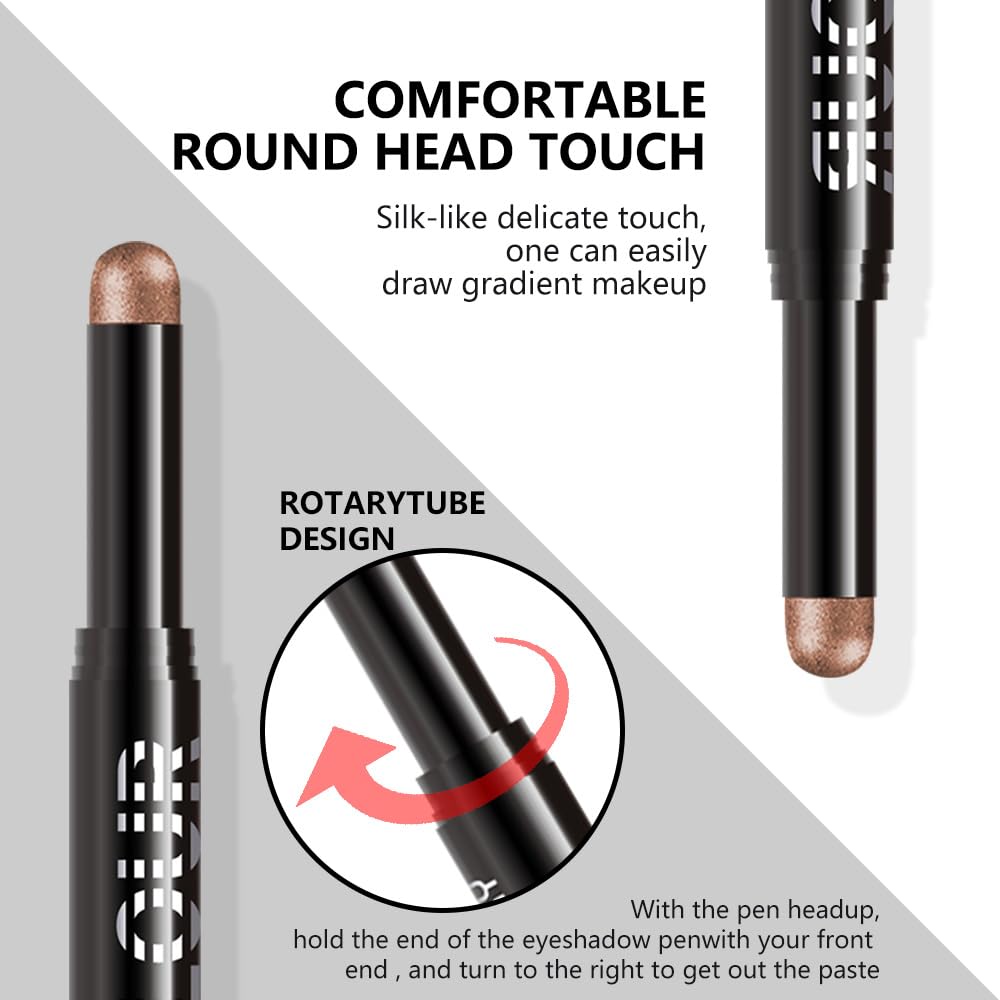 Rosy Brown Shimmer Cream Eye Shadow Stick Makeup for Women, Rosy Brown Shimmer Matte Eye Shadow Brightener Stick for Eyes, Waterproof Eyeshadow Pencil Applicator Blendable for Eye Highlight 12