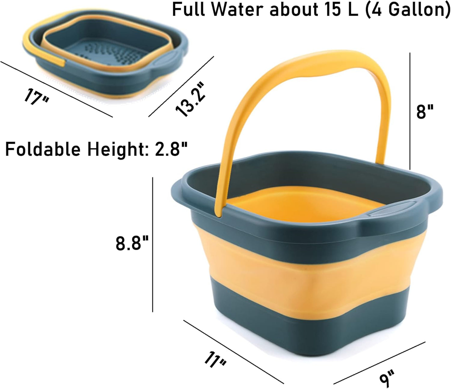 Collapsible Foot Bath Basin Tub for Soaking Feet, Plastic Foldable Foot Spa Bucket Tools with Handle and Massager Acupoint for Camping Travel