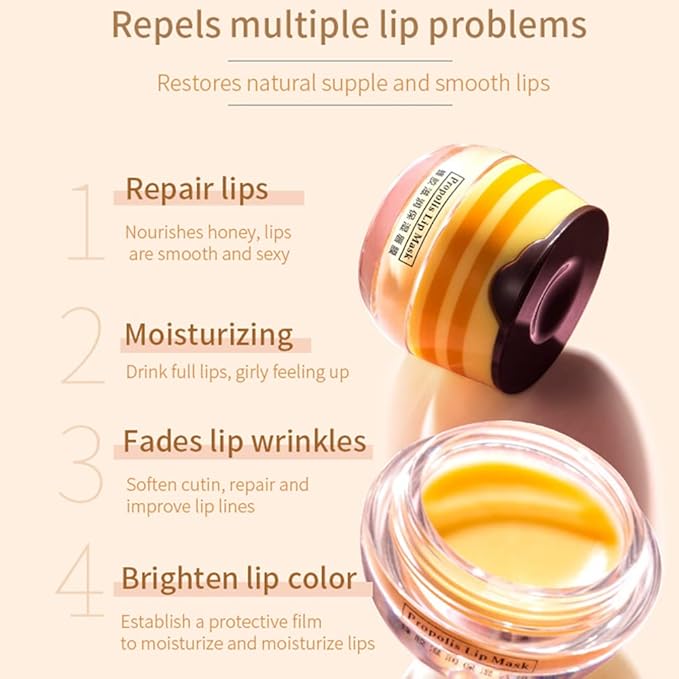 4Pcs Bee Lip Balm Honey Pot,Honey Lip Mask Hydrating Prevention Dry and Cracked Lip Scrubs Exfoliator,lip balm hydrating Bee Lip Mask Balm,Lip Sleep Mask Reduces Lip Lines