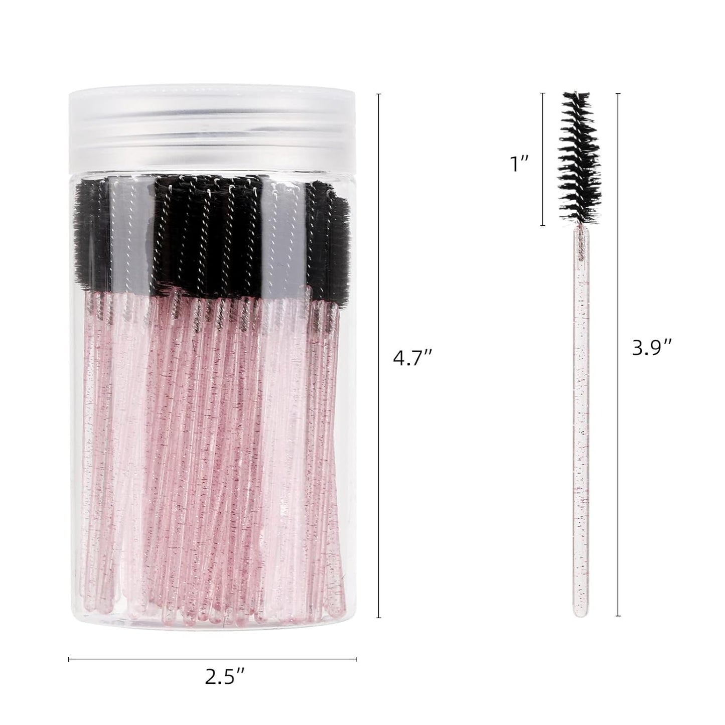 100 Pcs Disposable Mascara Wands, Crystal Eyebrow Spoolies Brush for Eyelash Extensions, Lash Brushes with Container (Black, Pink)