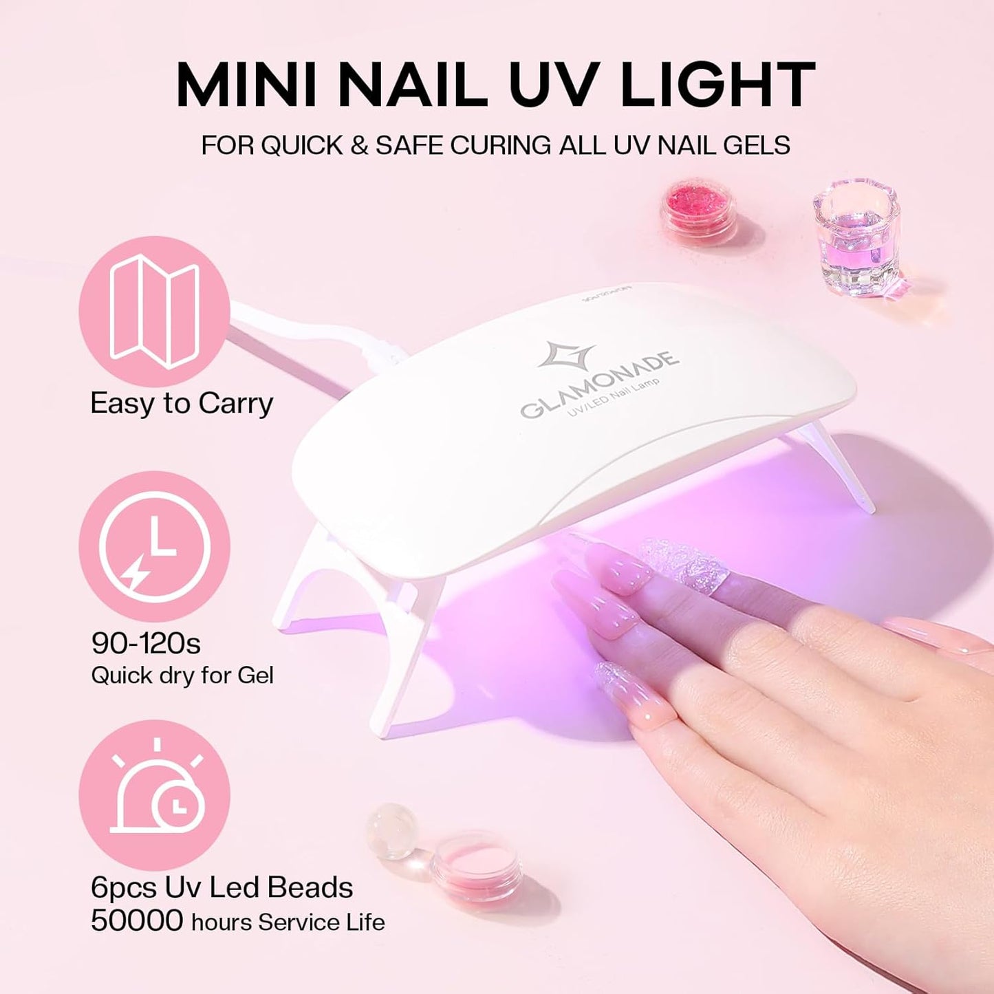 Acrylic Nail Kit for Beginners: Clear Pink Acrylic Powder Set Professional Nails Kit Acrylic Set with UV Light and Glitter Powder for Home DIY