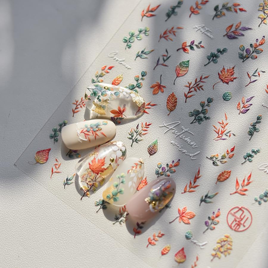 Flower Butterfly Art Stickers 5D Embossed Colorful Plants Garden Nail Stickers, Self-Adhesive Durable Nail Art Decals for Women Girls, Nail Wraps Decoration Manicure for DIY Acrylic Nail Accessories