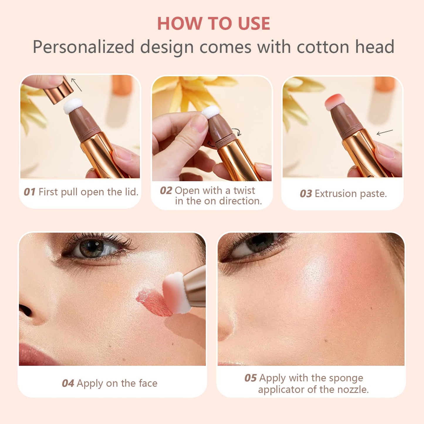 Liquid Contour Beauty Wand Set,Blush Liquid Contour Stick Highlighter Makeup With Cushion Applicator,Long Lasting Smooth Natural Matte Finish,Lightweight Blendable Super Silky Cream Sticks (01#03#05)