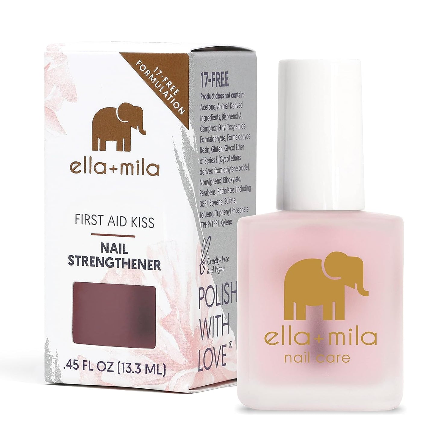 ella+mila "First Aid Kiss" Nail Strengthener and Growth treatment- Nail Repair Solution & Growth Treatment for Thin, Brittle & Damaged Nails - Nail Hardener with Vitamin E (0.45 fl oz)